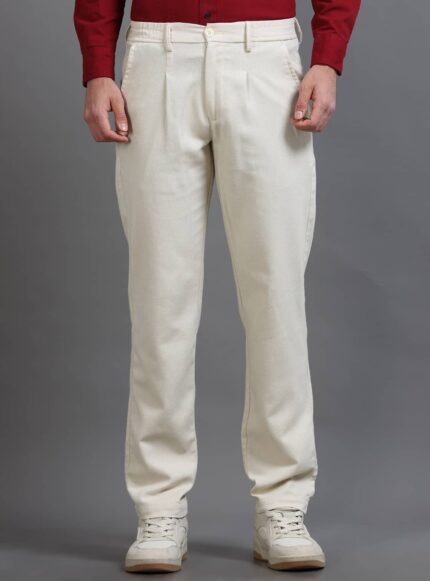 Beige Smart Casual Drawstring Trousers